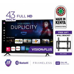 Vision Plus VP8843SW 43" Frameless FHD Smart TV – Netflix/YouTube/500+ Apps, Inbuilt Decoder DVB-T2/S2, Bluetooth, Dolby Audio + Free Wall Mount (2YRS WRTY)