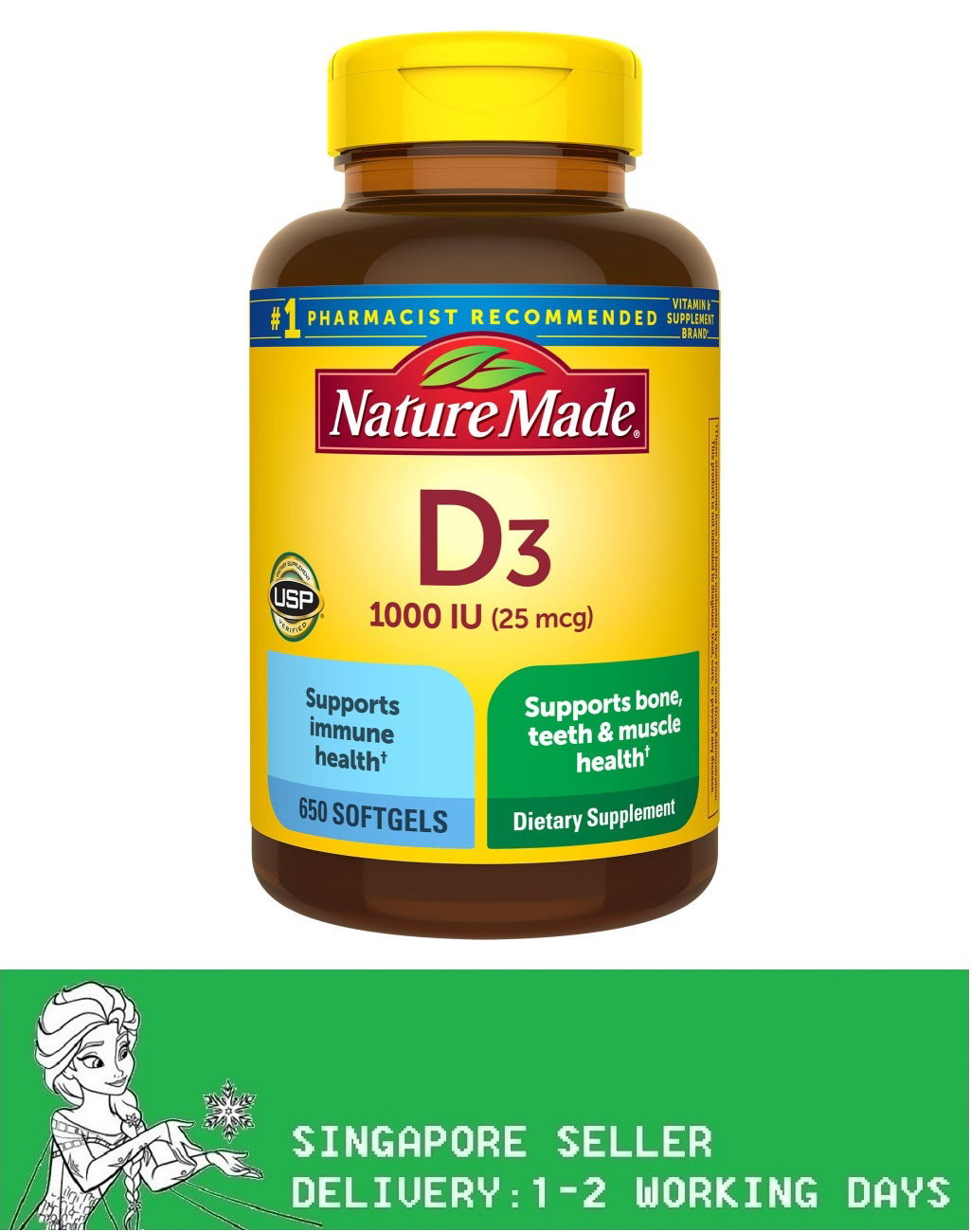 Nature Made Vitamin D3 25 mcg., 650 Softgels(Exp:11/2028)