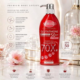 Soriko - Glutathione Astaxanthin 70X SPF 50 PA++++ UV Protection Lotion 500ml | Wholesale Bath & Body Care Singapore