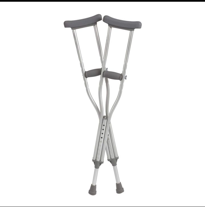 Axillary Crutches, adjustable, Aluminum Alloy, Silver, Rubber Handle, Push Button lock (S,M,L)