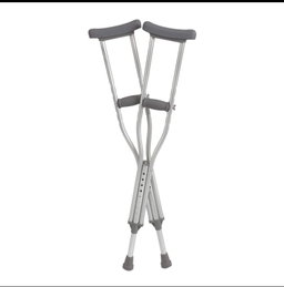 Axillary Crutches, adjustable, Aluminum Alloy, Silver, Rubber Handle, Push Button lock (S,M,L)