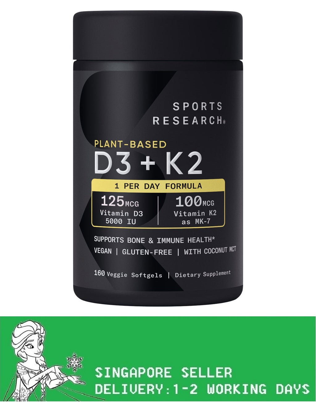 Sports Research D3 + K2, 160 Veggie Softgels(Exp:04/2029)_0