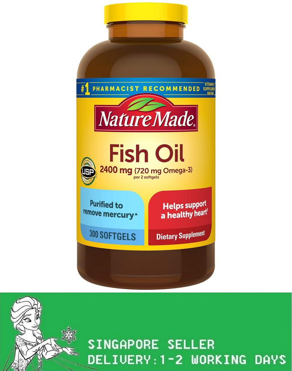 Nature Made Fish Oil 2400 mg, 300 Softgels(09/2028)
