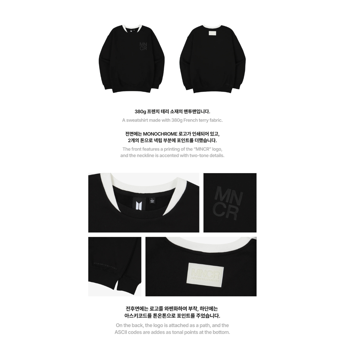 BTS [MONOCHROME] Official MD - Crewneck Shirt (BL_M size)_1