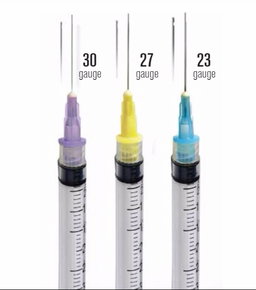 Aguja de Irrigar con Jeringa pk/100 (23G celeste-27G amarillo-30G morado