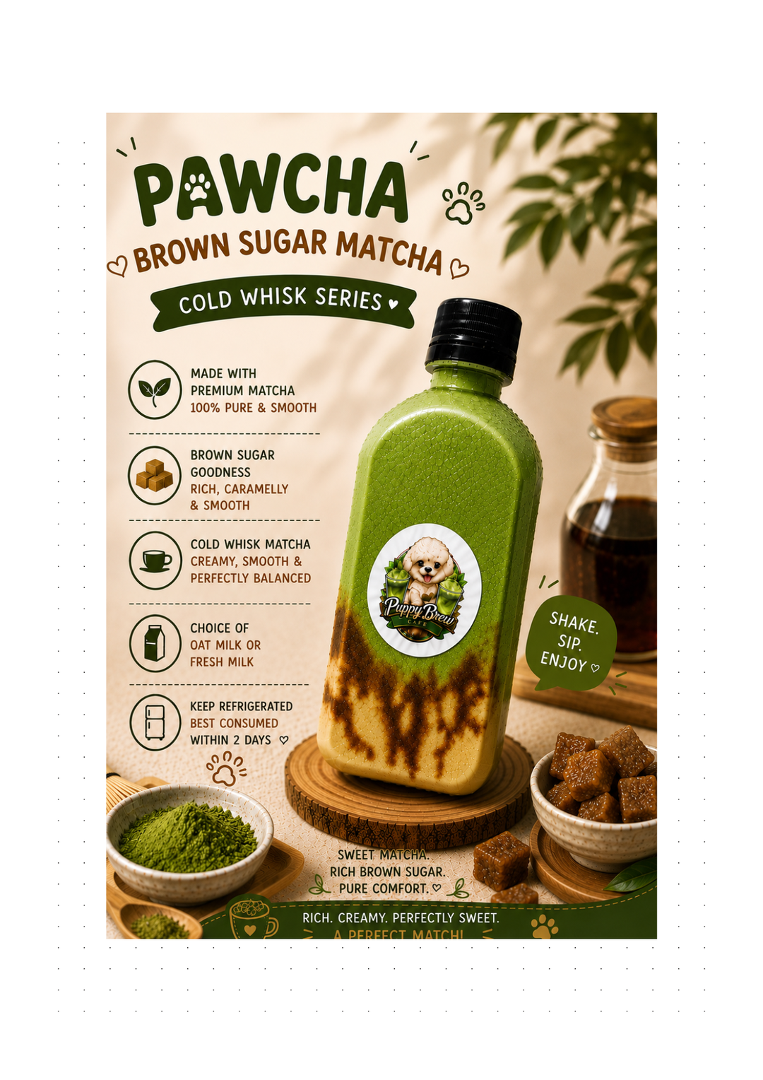 🤎💚 PAWCHA – BROWN SUGAR MATCHA