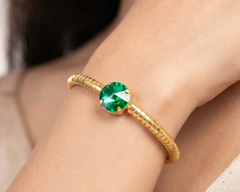  Anti-Tarnish Green Stone Bangle | Bracelet | Adjustable Size_4