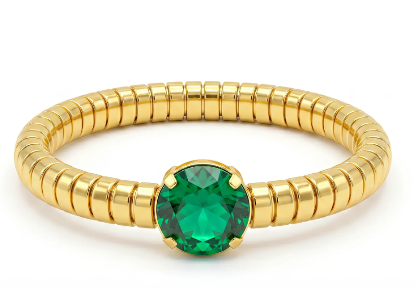  Anti-Tarnish Green Stone Bangle | Bracelet | Adjustable Size_1