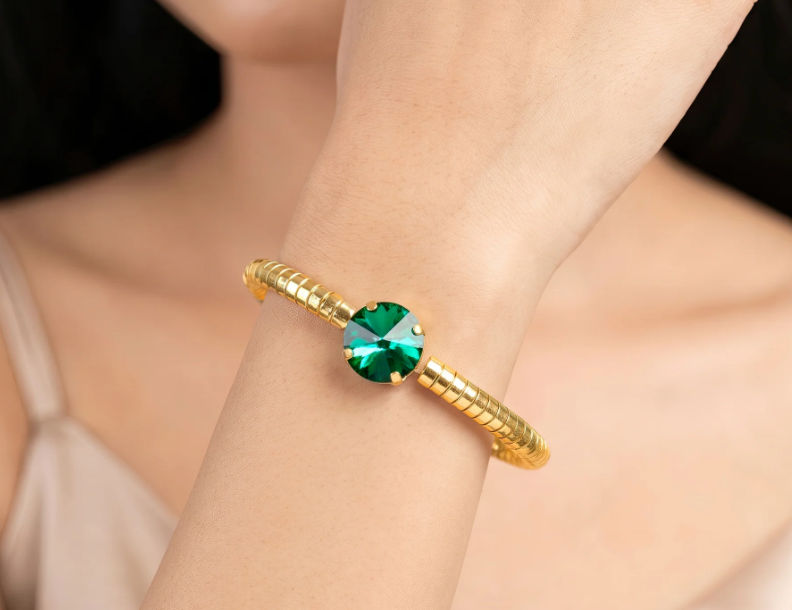  Anti-Tarnish Green Stone Bangle | Bracelet | Adjustable Size_3
