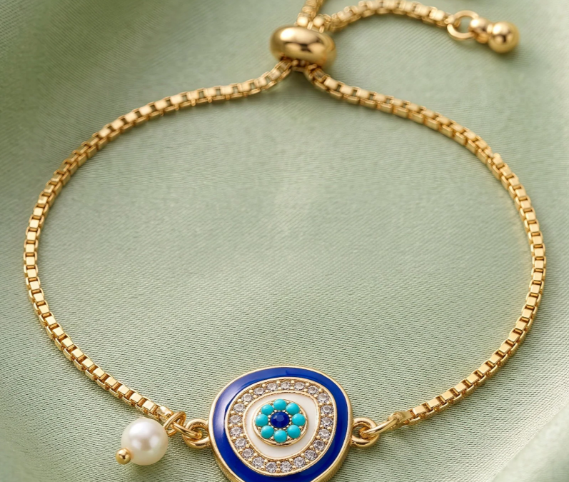  Anti-Tarnish Gold Plated Chain With Evil Eye |  Bracelet | Adjustable Size_5