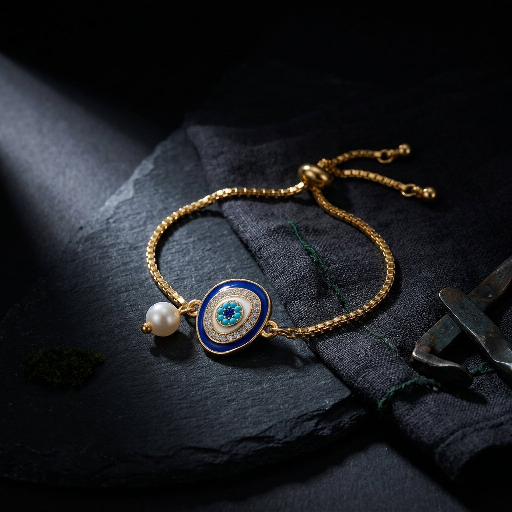  Anti-Tarnish Gold Plated Chain With Evil Eye |  Bracelet | Adjustable Size_0