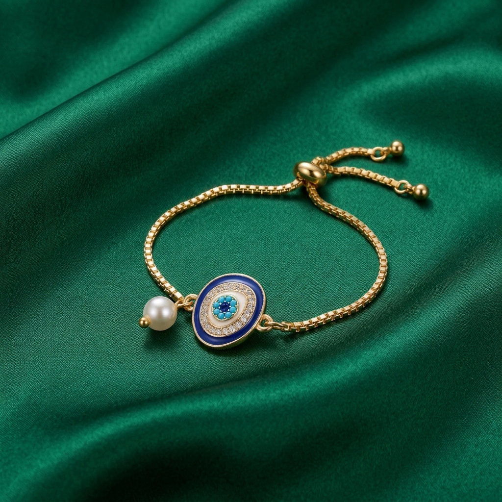  Anti-Tarnish Gold Plated Chain With Evil Eye |  Bracelet | Adjustable Size_1