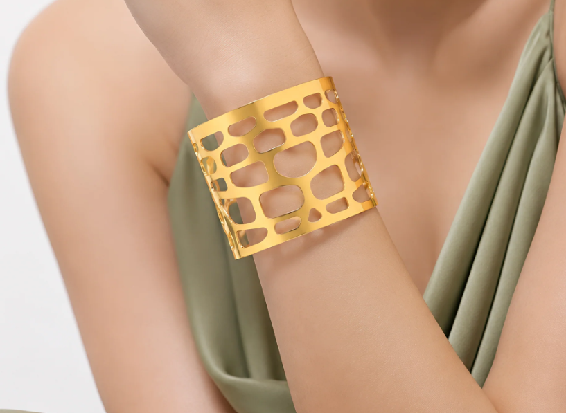  Anti-Tarnish Mosaic Cutout Wide Cuff | Bracelet | Adjustable Size_3