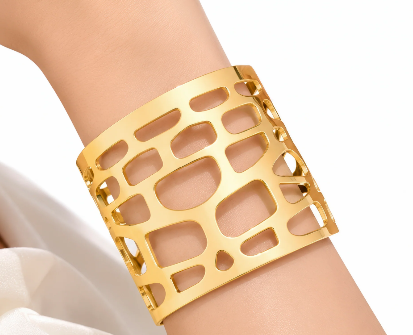  Anti-Tarnish Mosaic Cutout Wide Cuff | Bracelet | Adjustable Size_4