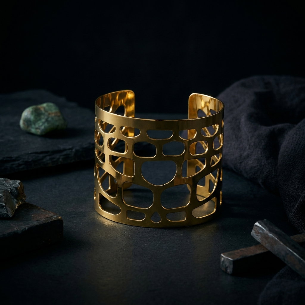  Anti-Tarnish Mosaic Cutout Wide Cuff | Bracelet | Adjustable Size_0