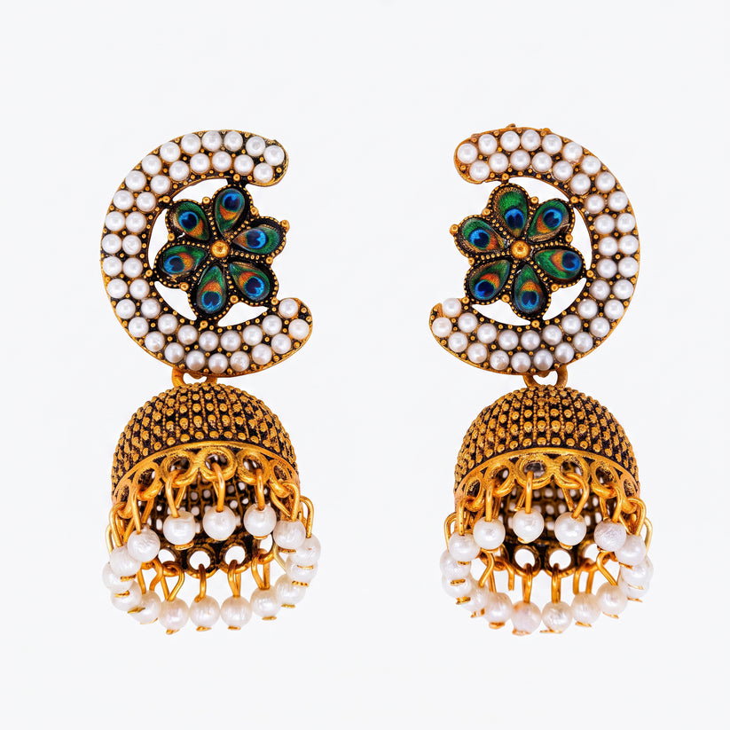  Anti-Tarnish Peacock Pearl Pair of Jhumkas | Earrings_5