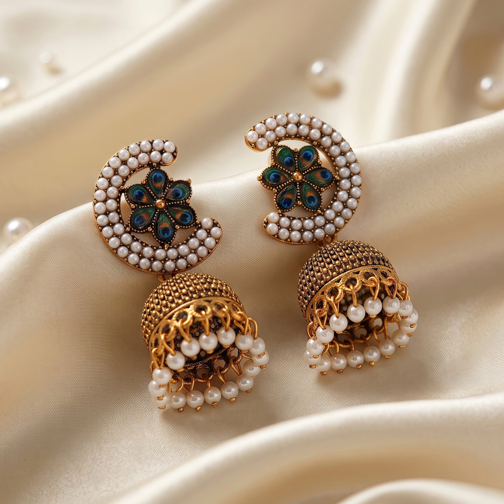  Anti-Tarnish Peacock Pearl Pair of Jhumkas | Earrings_2