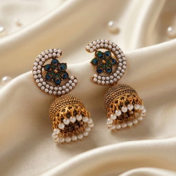  Anti-Tarnish Peacock Pearl Pair of Jhumkas | Earrings