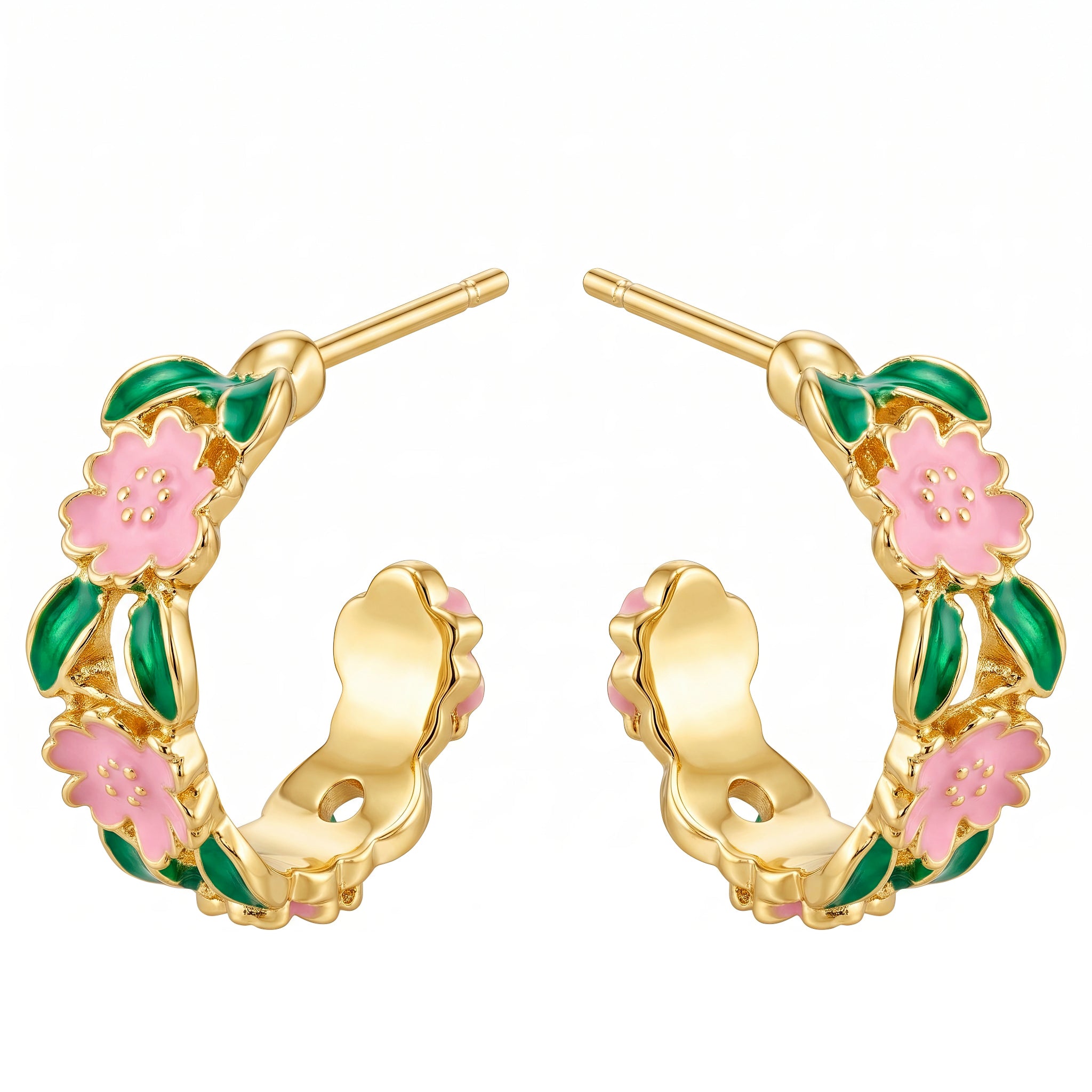 Anti-Tarnish Floral Enamel Hoops_1