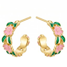 Anti-Tarnish Floral Enamel Hoops