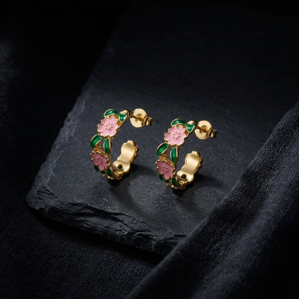 Anti-Tarnish Floral Enamel Hoops