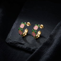 Anti-Tarnish Floral Enamel Hoops