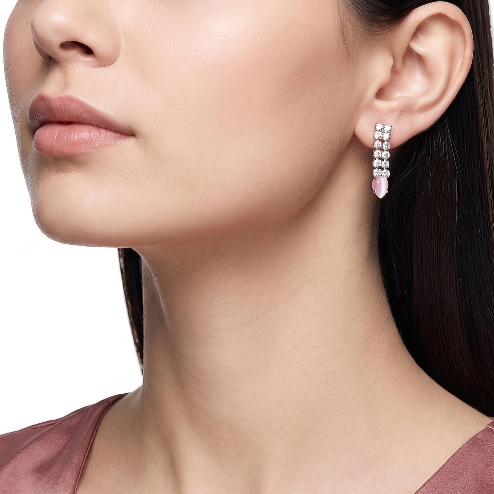 Anti-Tarnish Pink Crystal Dangles | Earrings_3