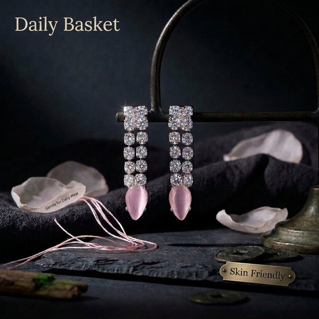Anti-Tarnish Pink Crystal Dangles | Earrings