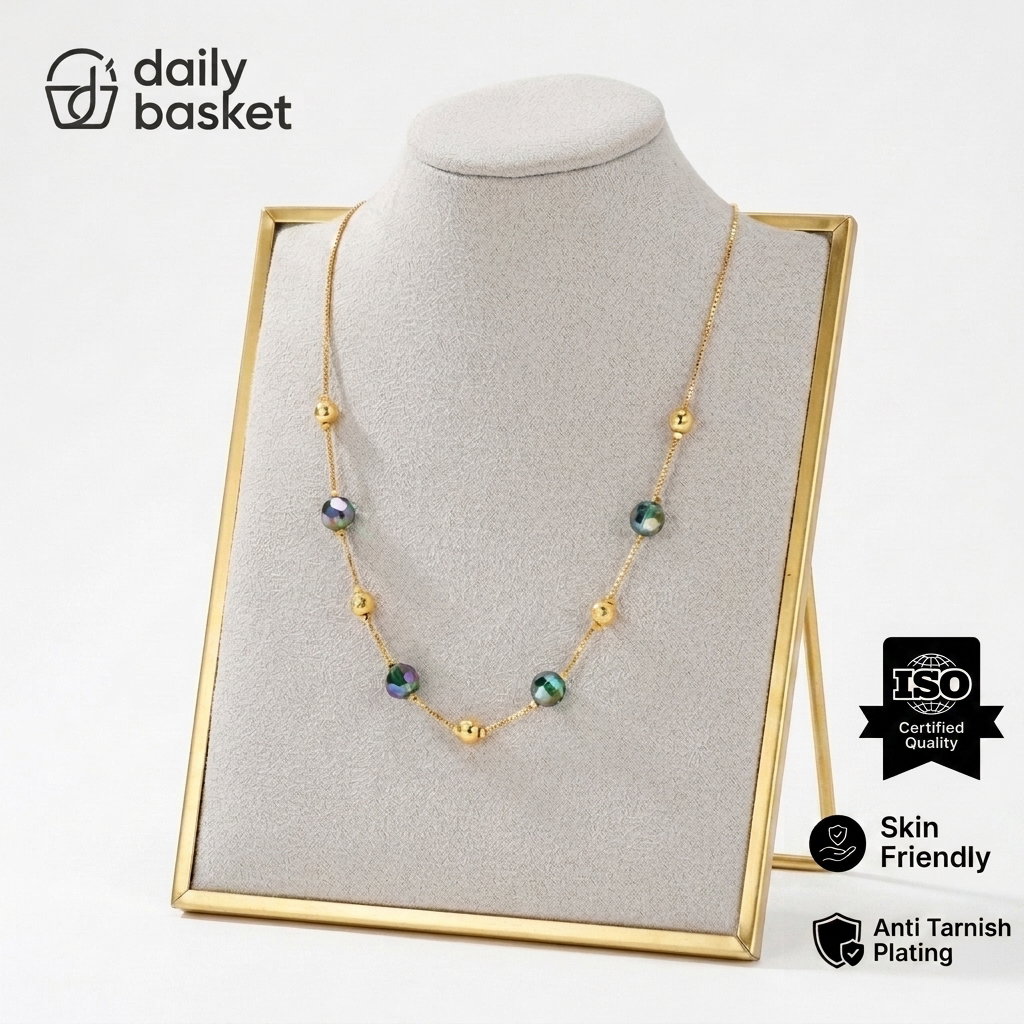 Anti-Tarnish Green Bead Chain | Necklace _2