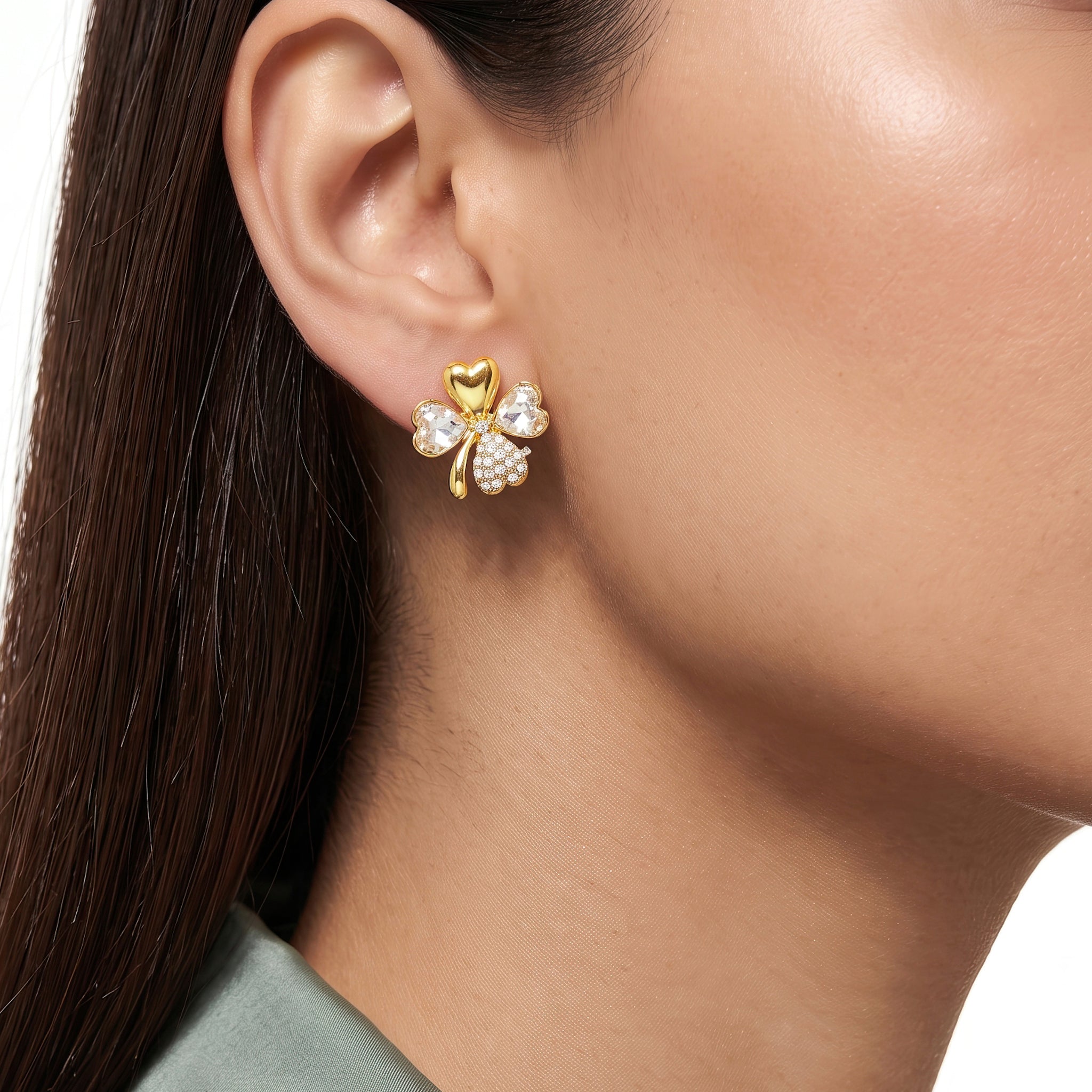 Anti-Tarnish Clover Crystal Studs | Earrings _3