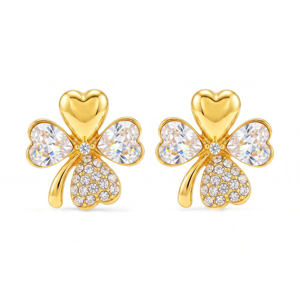 Anti-Tarnish Clover Crystal Studs | Earrings _1