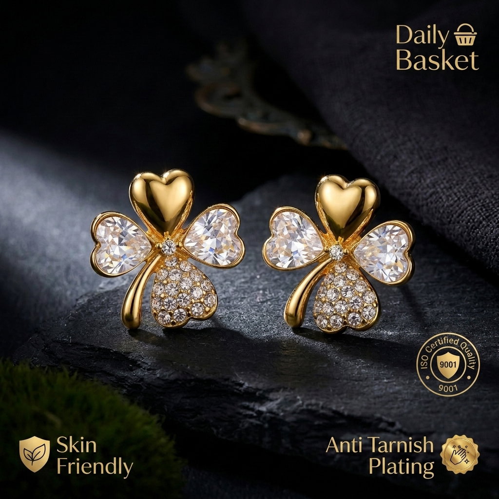 Anti-Tarnish Clover Crystal Studs | Earrings _0