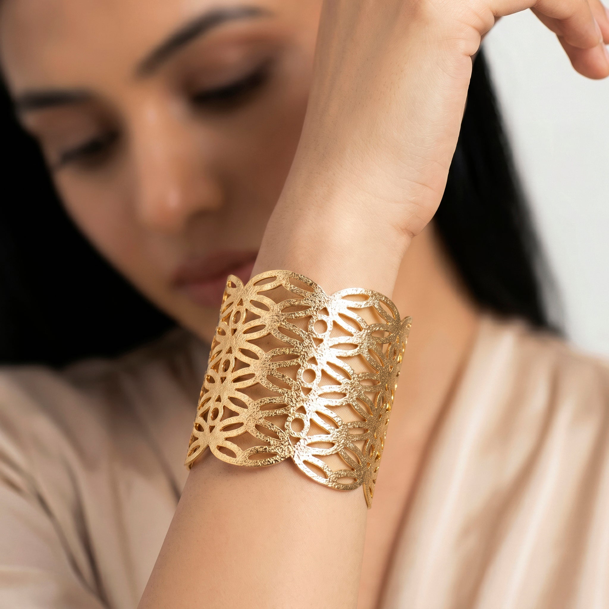Anti-Tarnish Filigree Geometric Cutout Cuff | Bracelet | Adjustable Size_4