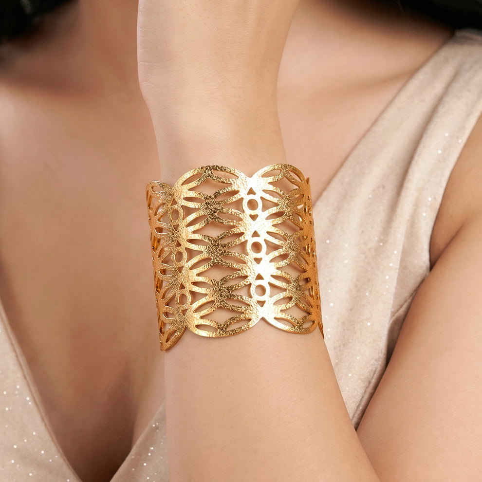 Anti-Tarnish Filigree Geometric Cutout Cuff | Bracelet | Adjustable Size_5