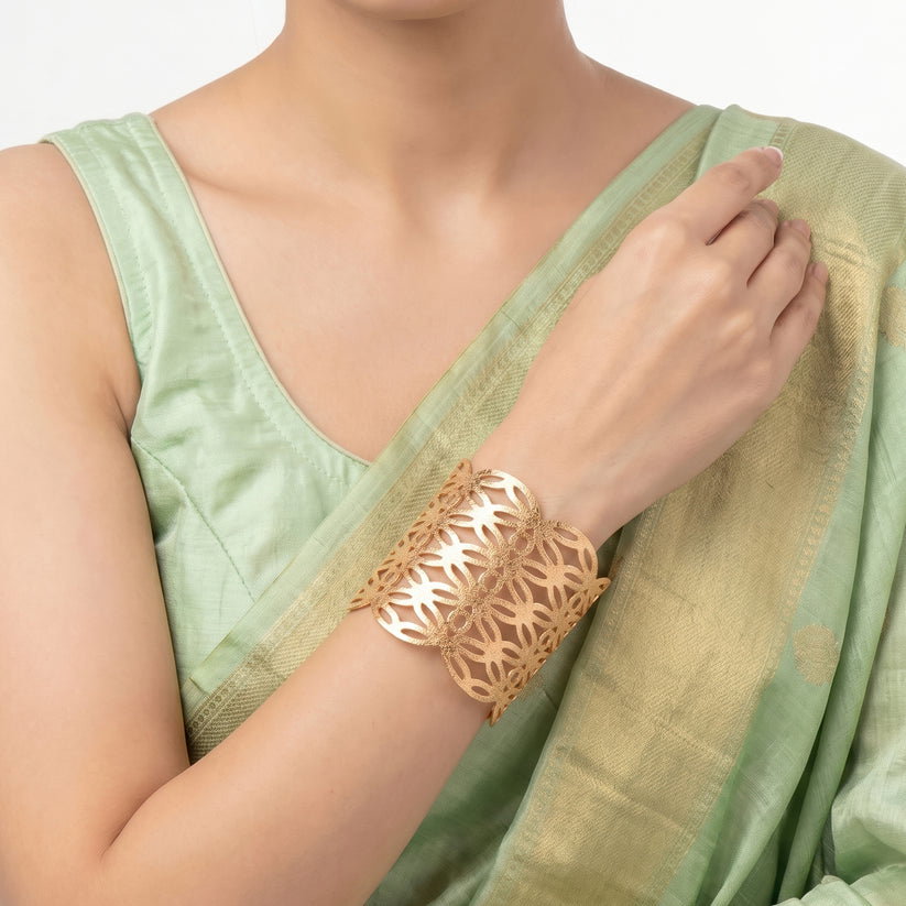 Anti-Tarnish Filigree Geometric Cutout Cuff | Bracelet | Adjustable Size_2