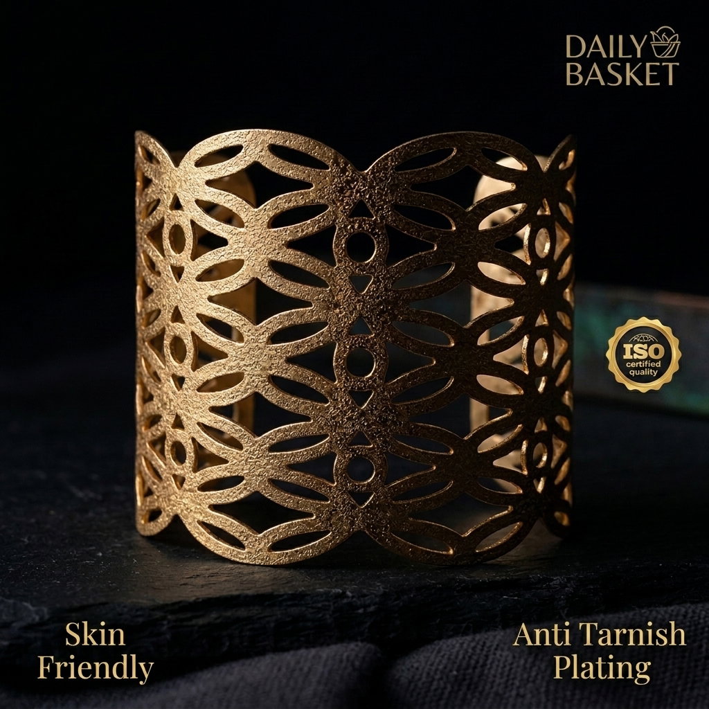 Anti-Tarnish Filigree Geometric Cutout Cuff | Bracelet | Adjustable Size