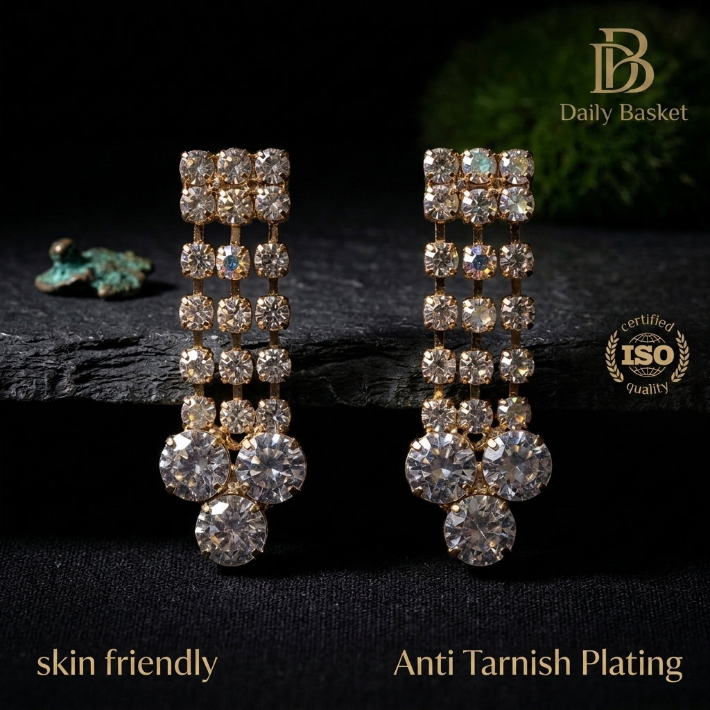 Anti-Tarnish Triple-Strand Crystal Dangles | Earrings