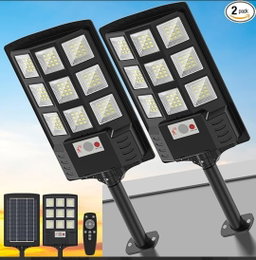 2-piece, Solar Street Lights Outdoor Waterproof, 6500k solar Lights Outdoor 12000LM LED Flood Light, 320 wide Angle with Motion Sensor And Remote Control For Yard, Fence, Parking Lot, Garage, Yard.