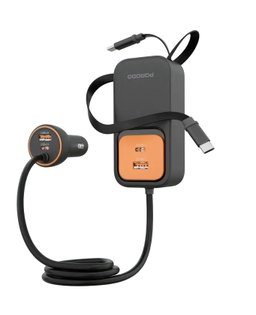Porodo ENZO MULTI-PORT CAR CHARGER Dual 70cm Retractable Cables - Black