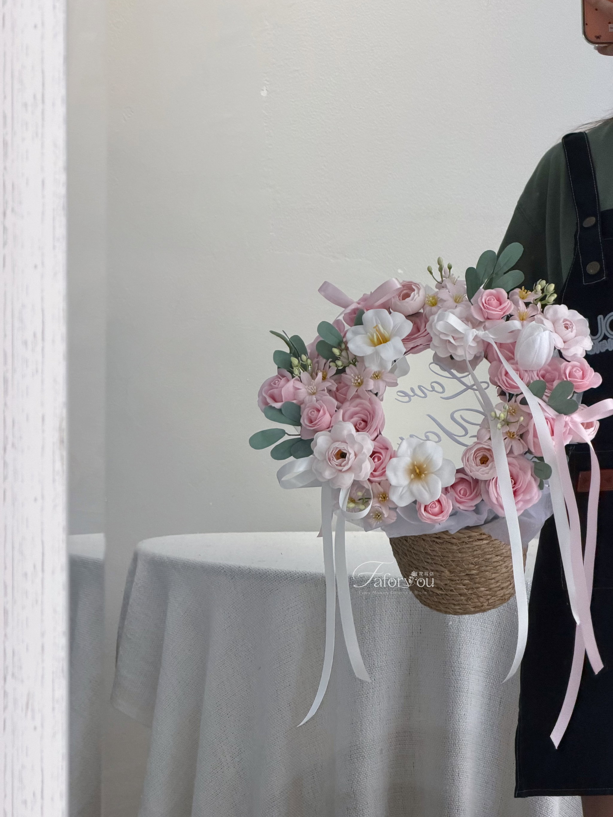 Round-Shaped Mirror Soap Flower Basket _1
