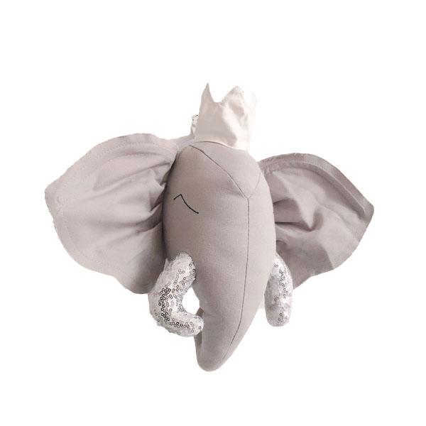 Gray Elephant with crown 3D Animal Head_0