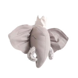 Gray Elephant with crown 3D Animal Head
