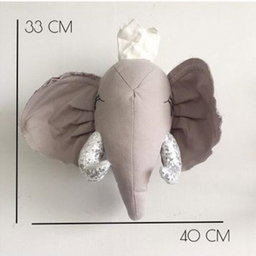 Gray Elephant with crown 3D Animal Head