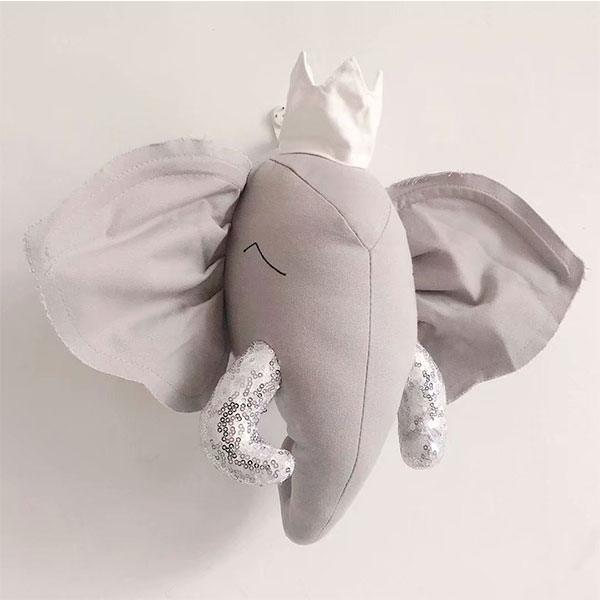 Gray Elephant with crown 3D Animal Head_1