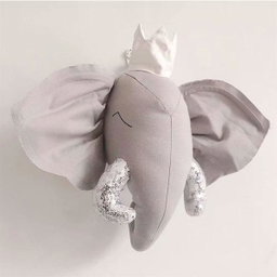 Gray Elephant with crown 3D Animal Head