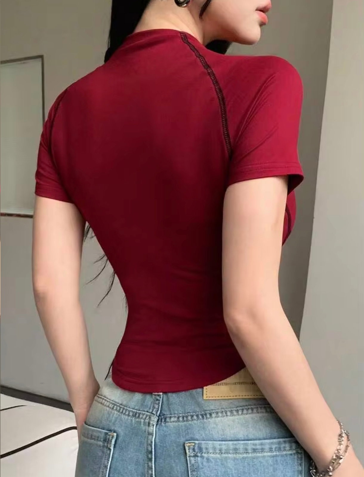 RED SHORTLEEVE DRI FIT TOPS (ZIPPER STYLE) _1