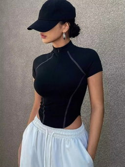 BLACK  SHORTLEEVE DRI FIT TOPS (ZIPPER STYLE)  (Copy)