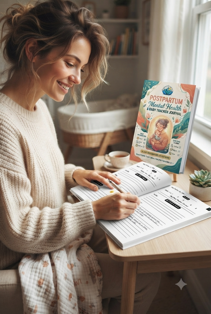 Postpartum Mental Health & Baby Tracker Journal | Calm Check Daily Log for New Moms