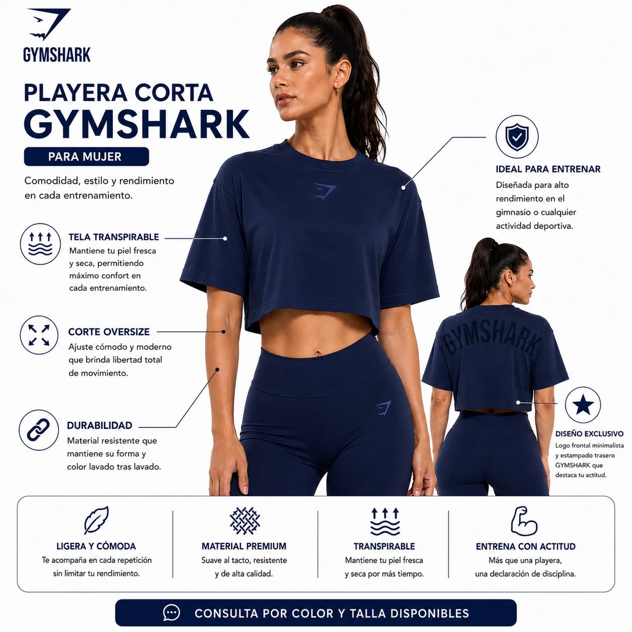 Playera Corta Gymshark para Mujer (Corte Oversize)triple A_2