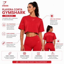 Playera Corta Gymshark para Mujer (Corte Oversize)triple A